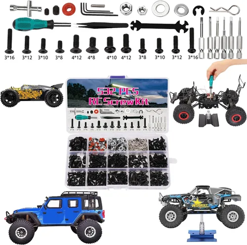 Miniatura 6 de Soporte de trabajo de reparación de automóviles a control remoto, 532 piezas, kit de tornillos de reparación RC con rotación de 360 grados, Negro