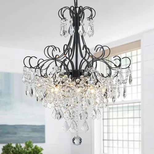 Miniatura 19 de WUZUPS Candelabro colgante de cristal con 5 luces, lámpara de techo moderna para dormitorio, pasillo, bar, cocina, baño, 20.3 pulgadas de alto