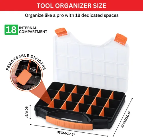 Miniatura 2 de Andalus - Caja organizadora de herramientas, almacenamiento de piezas pequeñas, 18 compartimentos, organizador de herramientas portátil, separadores