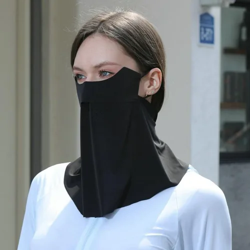 Máscara de protección solar sin rastro, máscara de verano delgada transpirable con protección solar UV, cubierta facial con bucles para las orejas,