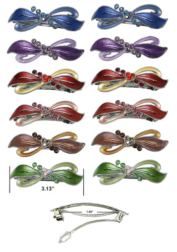 Miniatura 2 de Dz Pk Pasadores, 12 unidades, lazo para el pelo con lazo en una cinta, pinzas para el pelo francés, 2 Ea 6 colores YY86400-1-D