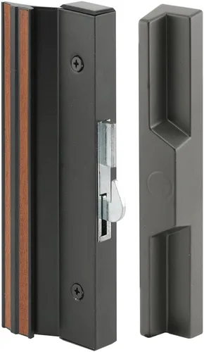 Prime-Line C 1125 - Juego de manijas de puerta corrediza de patio, 4-15/16 pulgadas, aluminio extruido, pestillo de gancho, negro con grano de