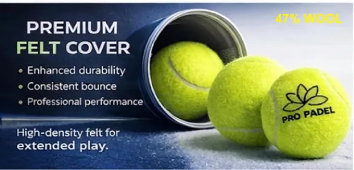 Miniatura 6 de Pro Padel Balls - Paquete de 2 (6 bolas) - Pelotas de pádel presurizadas - Núcleo de goma natural premium - 47% fieltro de lana - Calidad