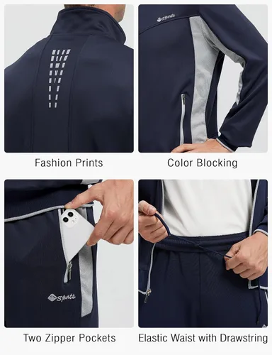 Miniatura 5 de Rdruko Conjunto Deportivo de 2 Piezas para Hombre, Traje Deportivo con Cremallera Completa, Sudaderas Deportivas para Gimnasio, Ropa Deportiva
