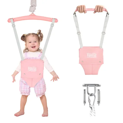 Miniatura 13 de FUNLIO Jersey de bebé con gancho de techo para 6 a 24 meses, puente de puerta de bebé para jugar en interiores y exteriores, puerta de puente azul