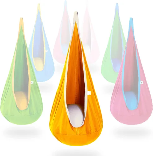 Miniatura 10 de Hamaca tipo cápsula OUTREE 100% de algodón para niños. Para uso interior y exterior, Azul