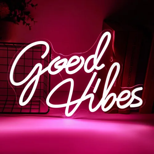 Letrero de neón rosa Good Vibes para decoración de pared, luces de neón para dormitorio, decoración de fiesta de boda LED, regalo de cumpleaños para