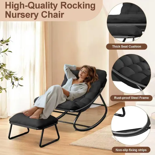 Miniatura 5 de Mecedora para interiores, cómoda silla de patio, mecedora con otomana y marco de metal resistente, sillas de balcón con cojín grueso, silla mecedora