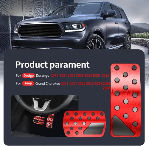 Miniatura 4 de Funda para pedal de coche para Jeep Grand Cherokee Dodge Durango 2011-2024 2025 Aleación de aluminio Sin perforación Fundas de pedal de freno y Rojo