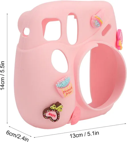 Miniatura 6 de Funda para cámara instantánea, funda ligera con correa para el hombro, funda protectora de silicona suave adecuada para Instax Mini 7 Plus (postre)