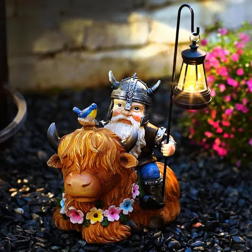 Miniatura 2 de Gnomo de jardín para exteriores, estatua de vaca de las tierras altas, gnomos de otoño, decoraciones de Navidad para patio, césped, porche, regalos