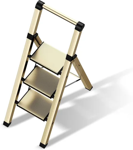 Miniatura 12 de Escalera de 3 escalones, taburete plegable con pedal ancho de aluminio y cómodo agarre, escalera de acero de capacidad de 330 libras para el hogar