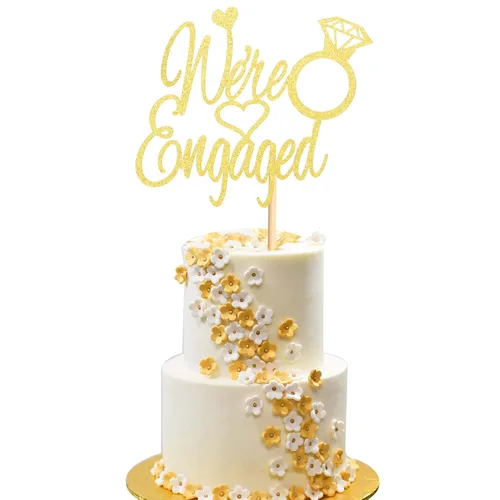 Miniatura 10 de Just Engaged - Decoración de pastel para decoración de fiesta de compromiso, letrero de anillo de compromiso, decoración de pastel de despedida