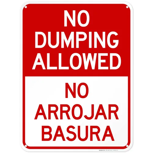 Miniatura 10 de Letrero bilingüe de "No Dumping Allowed No Arrojar Basura, 10 x 14 pulgadas, libre de óxido, aluminio 040, resistente a la decoloración, fabricado