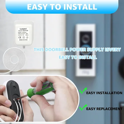 Miniatura 4 de Cable extra largo de 19.7 pies, transformador de timbre de 18V500mA compatible con timbres de video inalámbricos Ring, Nest, Eufy, Wyze, Arlo 24V