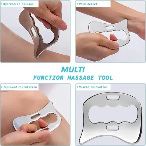 Miniatura 3 de Herramienta de raspador muscular Gua Sha de acero inoxidable 2 en 1, herramientas de raspado miofascial para terapia física, masajeador de drenaje