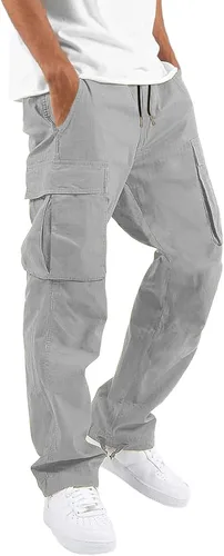 HUNGSON Pantalones cargo casuales para hombre, pantalones de senderismo, pantalones atléticos, de algodón, holgados, rectos, para hombre