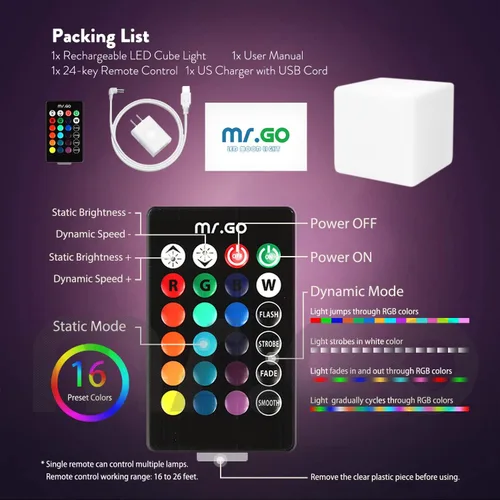 Miniatura 6 de Mr.Go Lámpara de ambiente de luz nocturna LED regulable de 4 pulgadas para niños y adultos, 16 colores RGB, 8 niveles de atenuación, 4 efectos