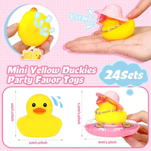 Miniatura 3 de Sotiff Mini patos de goma a granel para niños, lindo juguete de pato amarillo para salpicadero de automóvil, adornos con gafas de sol, anillo