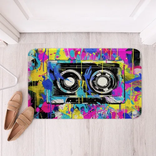 Miniatura 20 de Homewish Alfombra de baño con música de piano, notas musicales, para niños, niñas, niños, adolescentes, retro, graffiti, gris, dorado, lanudo