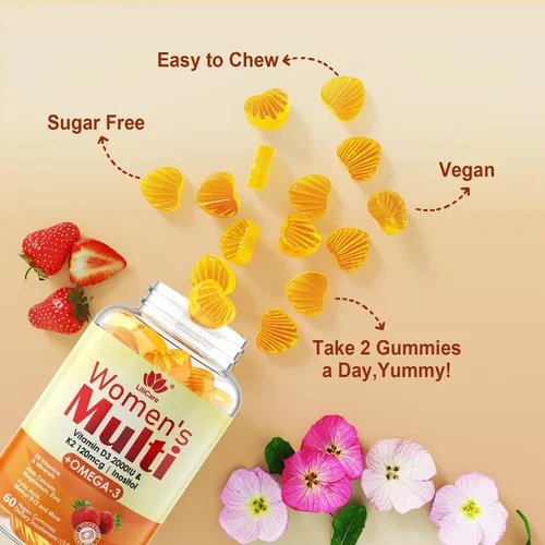 Miniatura 8 de Gomitas multivitamínicas para mujer, multivitamínico metilado para mujeres con Omega 3 (DHA/EPA), vitamina D3 K2, calcio, inositol, vitaminas