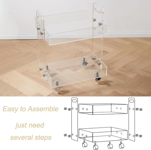 Miniatura 5 de Gdrasuya10 Mesa auxiliar de acrílico transparente con ruedas, mesa auxiliar de acrílico de 2 niveles, carrito de servicio rodante, mesa