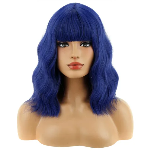 Miniatura 38 de BERON 14 Inches Ash Blonde Wig with Bangs Short Curly Wig Short Ash Blonde Bob Synthetic Wigs for Women Daily Halloween Party or Cosplay Hairnet