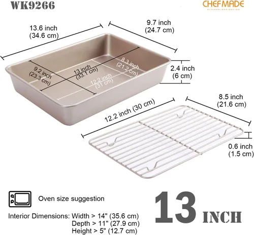 Miniatura 2 de CHEFMADE Bandeja para asar con rejilla, bandeja honda rectangular antiadherente de 13 pulgadas para hornear en horno-parrilla, 9" x 13" x 2.4
