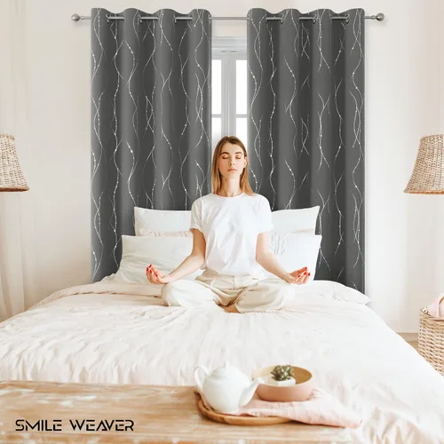 Miniatura 2 de SMILE WEAVER Cortinas opacas grises para sala de estar de 45 pulgadas de largo, 2 paneles, cortinas de oscurecimiento de habitación, diseño de Gris