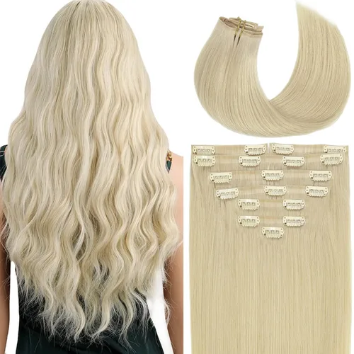 Miniatura 29 de Lacer Hair Glam - Extensiones de cabello humano con clip, sin costuras, color negro hueso, 4.33 oz, 7 unidades, 20 pulgadas, con clip de trama
