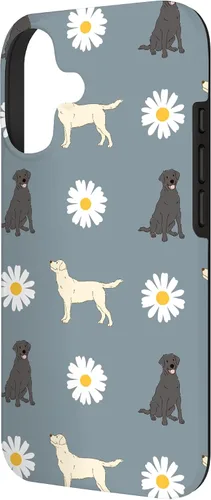 Miniatura 2 de Labrador Retriever y Daisy Flower Pattern - Carcasa para iPhone 17, color azul polvoriento