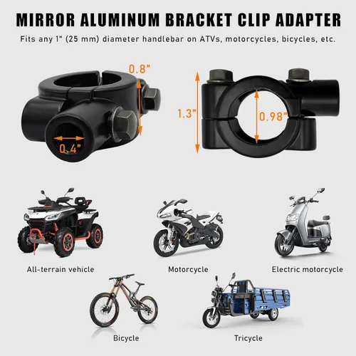 Miniatura 2 de 2 piezas de soporte de montaje para espejo de manillar de motocicleta, abrazadera de montaje de rosca de espejo de aluminio de 7/8", adaptador