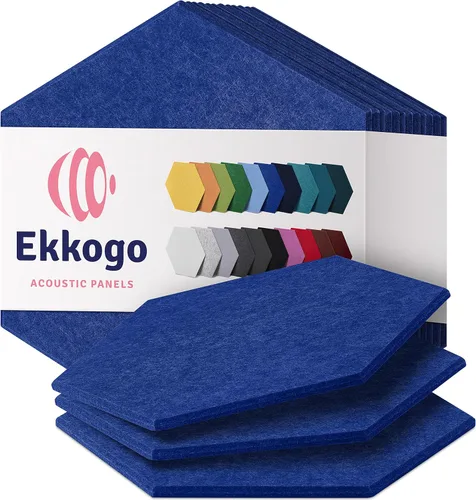 Miniatura 76 de Paneles insonorizantes de alta densidad para pared, forma hexagonal, paquete de 12 unidades de 14" x 12.1" x 0.4", color azul mezclilla Azul denim