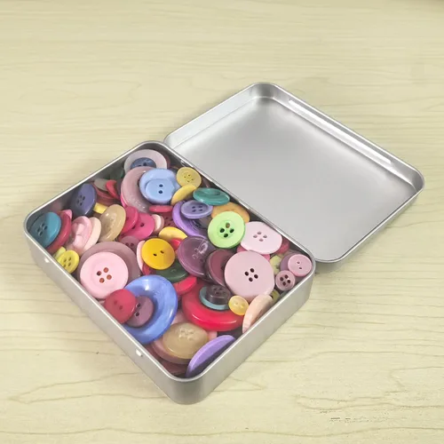 Miniatura 9 de 12 recipientes rectangulares de metal vacíos con bisagras para necesidades básicas, organizador de almacenamiento para el hogar, juego de mini Plata