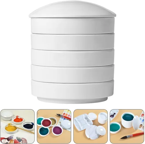 Miniatura 8 de ARTIBETTER Disco de tinta de cerámica de porcelana de 5 capas apilable, paleta de pintura de 4.33 x 3.89 x 3.89 pulgadas, paleta de acuarela