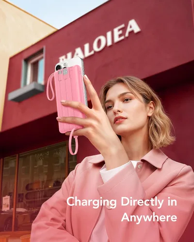 Miniatura 8 de VRURC Cargador de teléfono portátil, cargador portátil de viaje con 4 cables, 5 salidas 2 entradas banco de energía USB C delgado, cables integrados