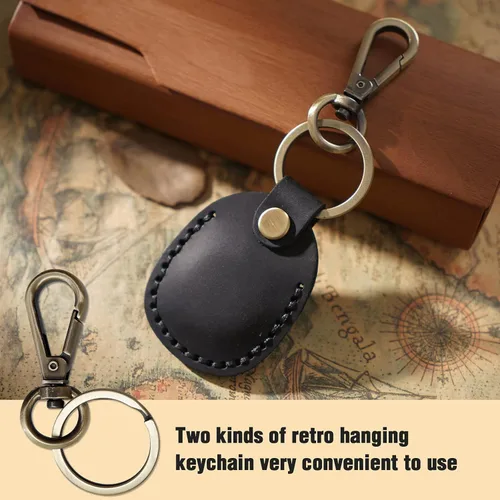 Miniatura 5 de Llavero de Airtag de cuero genuino, llavero portátil de Air tag con anillos para llaves, funda de cobertura oculta completa compatible con Airtag