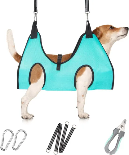 Miniatura 29 de ATESON Hamaca de Aseo para Mascotas con Cortauñas/Recortadores de Uñas/Tijeras de Aseo, Arnes de Aseo para Perros para Recortar Uñas, Correa de Aseo