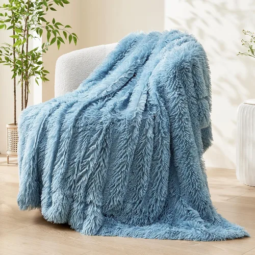 Miniatura 11 de GONAAP Manta de Tiro de Piel Sintética Mullida Tamaño Twin Rosa Claro Súper Suave Acogedora Felpa Mullida Lanuda para Sofá, Sillón o Cama