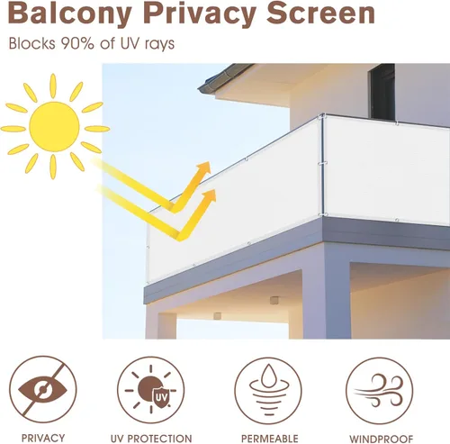 SUNNY GUARD Pantalla de Privacidad para Balcón Blanca de 2.5'x5', Barandilla de Apartamentos, Pantalla de Viento Resistente para Exteriores,