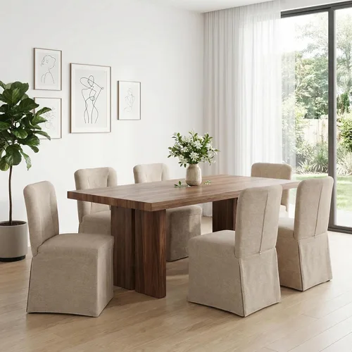 Miniatura 13 de Juego de 2 sillas de comedor tapizadas, sillas de mesa de cocina, sillas de comedor modernas con marco de metal y tela de lino, color beige