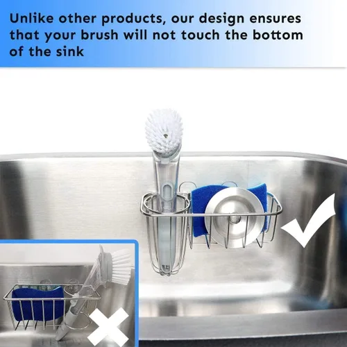 Miniatura 3 de HULISEN Soporte de esponja 3 en 1 para fregadero de cocina con soporte para cepillo de platos, organizador de acero inoxidable para jabón, fregador