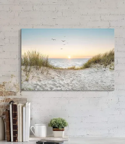 Miniatura 2 de Arte de Pared de Playa en Lienzo para Baño: Obra de Arte Impresa de Puesta de Sol Costera y Océano, Escena Marina Moderna, Imagen de Paisaje Marino