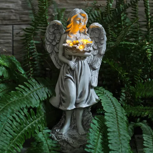 Miniatura 11 de Estatua de ángel solar Rezpuao - Escultura de jardín con decoración de resina para patio, césped, porche - Regalo de inauguración de casa, 10.03