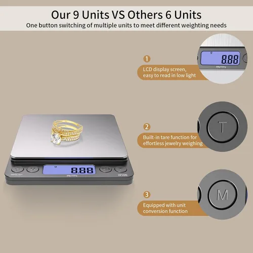 Miniatura 4 de SKEAP Báscula digital para joyeros y coleccionistas, escala digital de monedas con pantalla LCD retroiluminada, función de tara, ideal para piedras