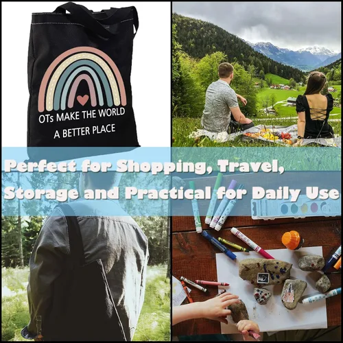 Miniatura 6 de GJTIM OT Gift Ocupacional Terapia Trabajador Regalo Rainbow Canvas Tote Bag OTs Make the World A Better Place OT Regalo de jubilación, Negro