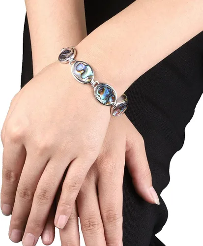 Miniatura 4 de SUNYIK Pulsera de concha de abulón natural para mujer y hombre, brazalete de eslabones ajustables para unisex, formas variadas