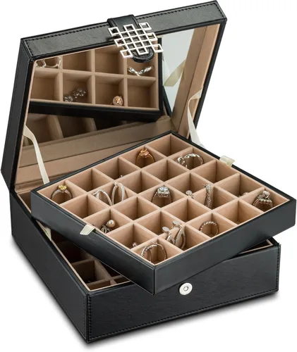 Caja organizadora clásica con 50 compartimientos para joyería: para aretes, anillos, brazaletes o collares