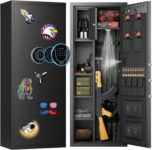Miniatura 13 de Caja fuerte grande para armas de 15-18, caja fuerte biométrica de 54 pulgadas para rifles y pistolas con gabinete interior y estante extraíble