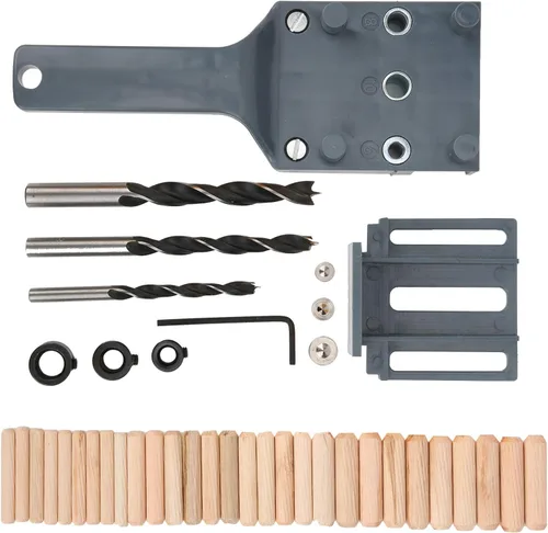 Miniatura 10 de Joyzan Guía de taladro de agujero de clavija de madera, kit de perforación de plantilla de clavija de mano, autocentrado, bolsillo recto, sierra Azul